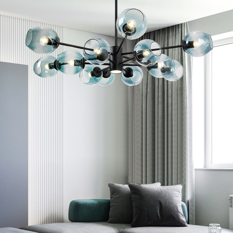 Люстра на штанге MARINE D104 10 lamps Black/Transparent by ImperiumLoft