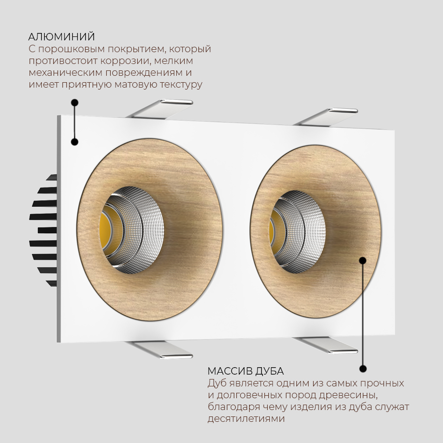 Встраиваемый светодиодный светильник Ledron LOFT SQ2 White Wooden