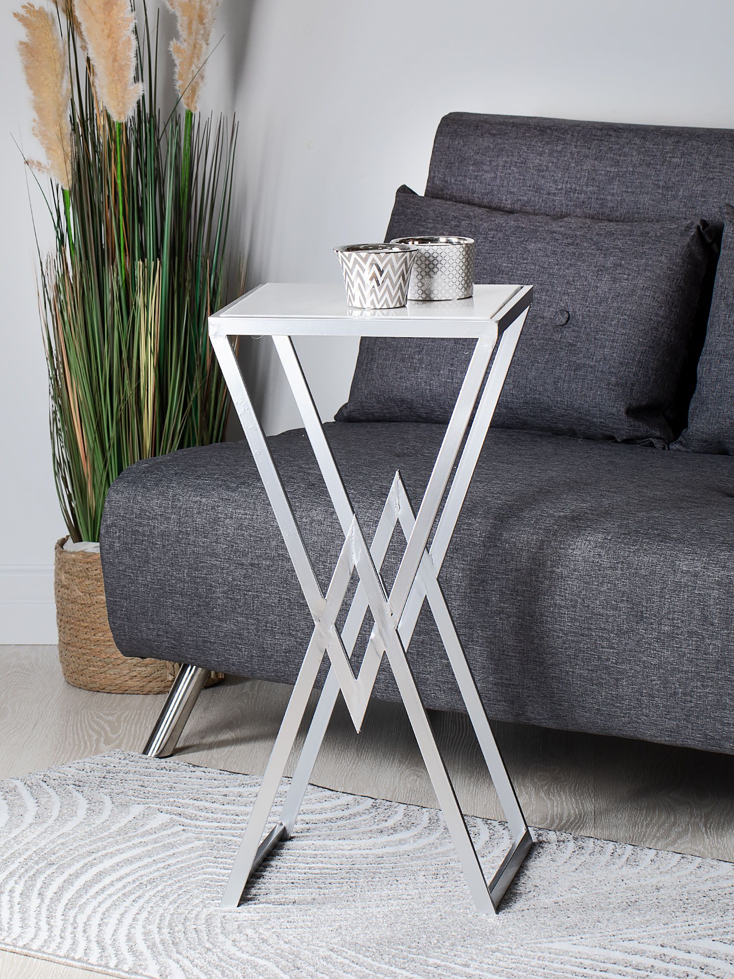 Столик приставной с белым мрамором Glasar 54-255