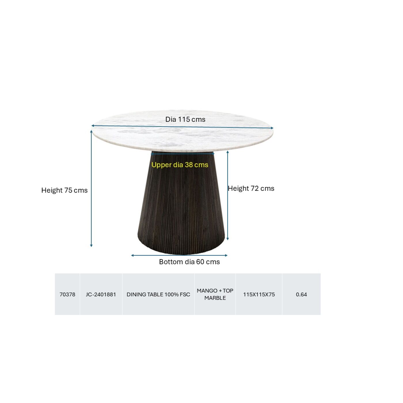 Стол Glenn Ø115cm KARE 70378