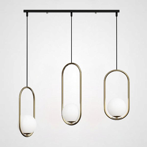 Подвесной светильник HOOP-TRIO Латунь, Эллипс L+S+L, Планка by ImperiumLoft