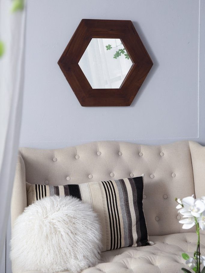 Зеркало настенное из тикового дерева Glasar 85824-BROW