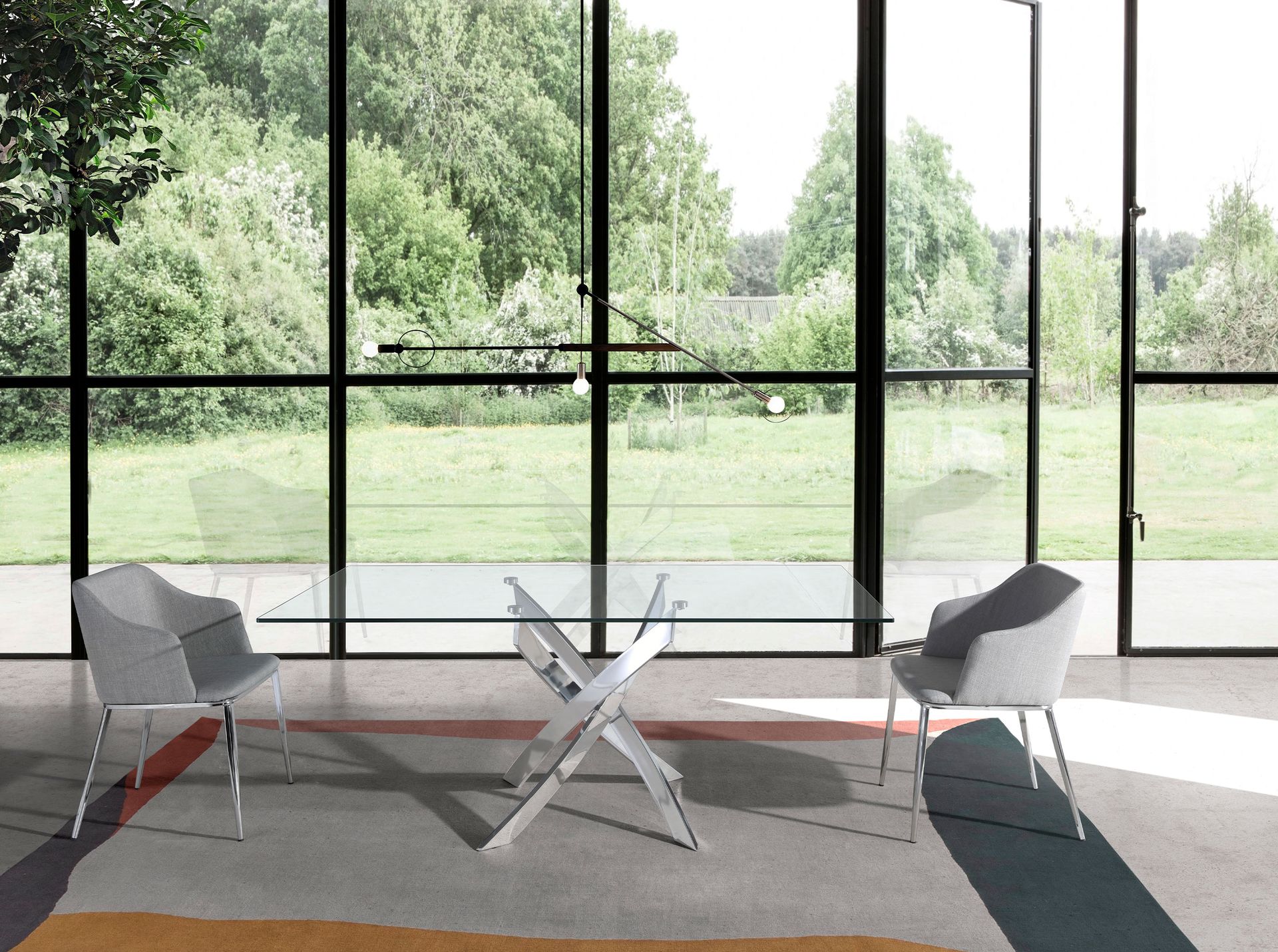 Стол обеденный прямоугольный F2133 /1061 стекло 150x95 с ножками из нержавеющей стали Angel Cerda