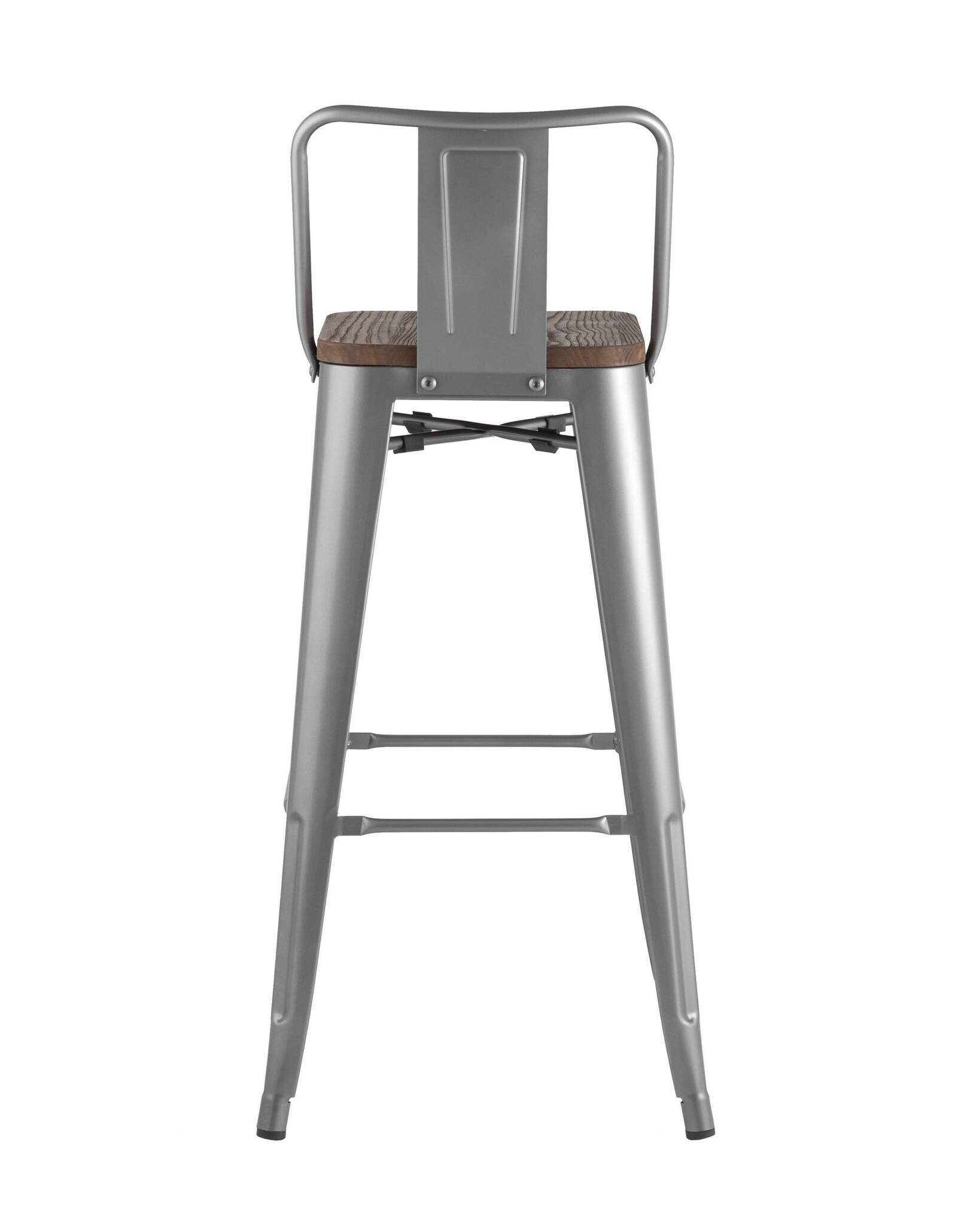 Стул барный TOLIX WOOD со спинкой серебристый матовый Stool Group