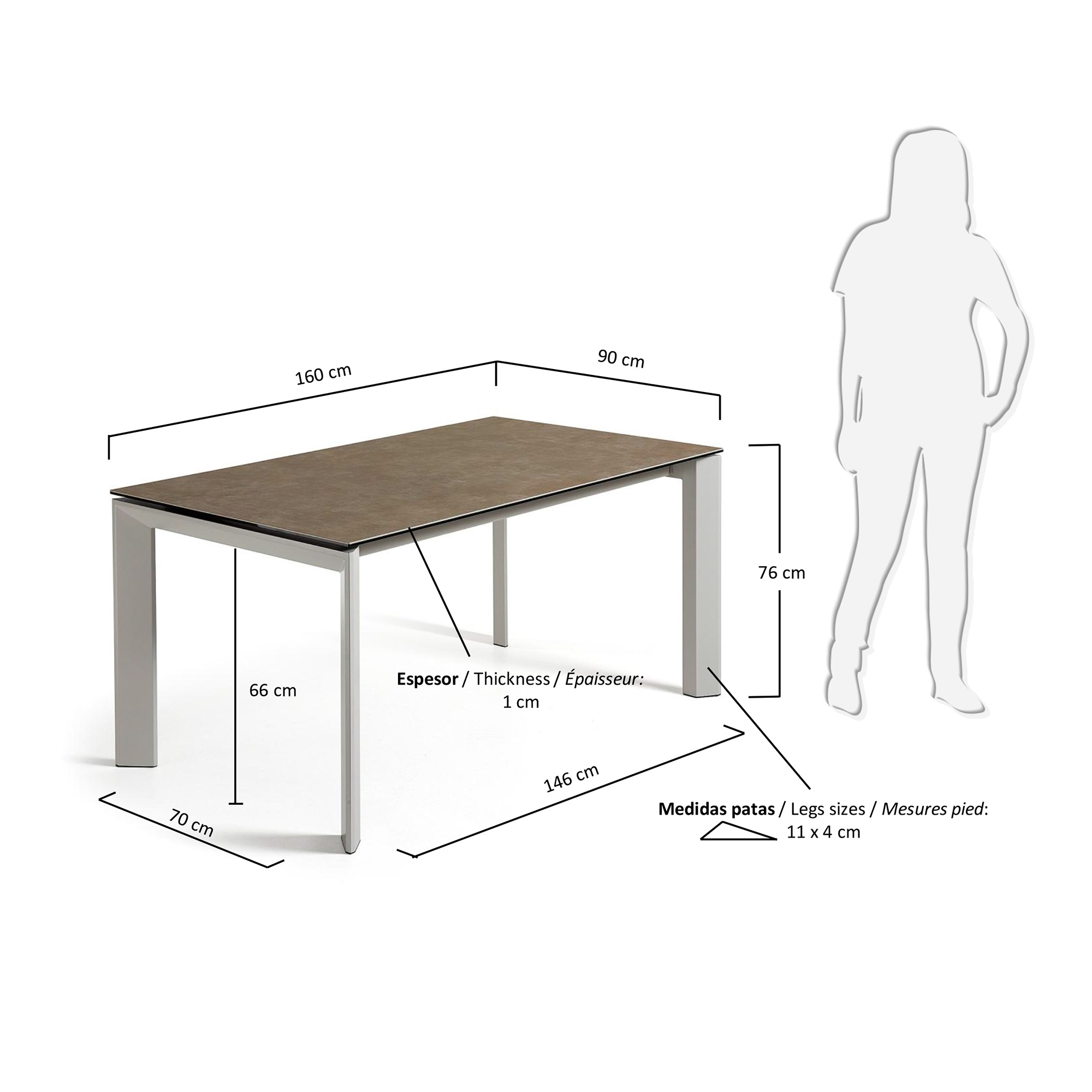 Стол Atta 160 (220) x90 керамика серый La Forma (ex Julia Grup)