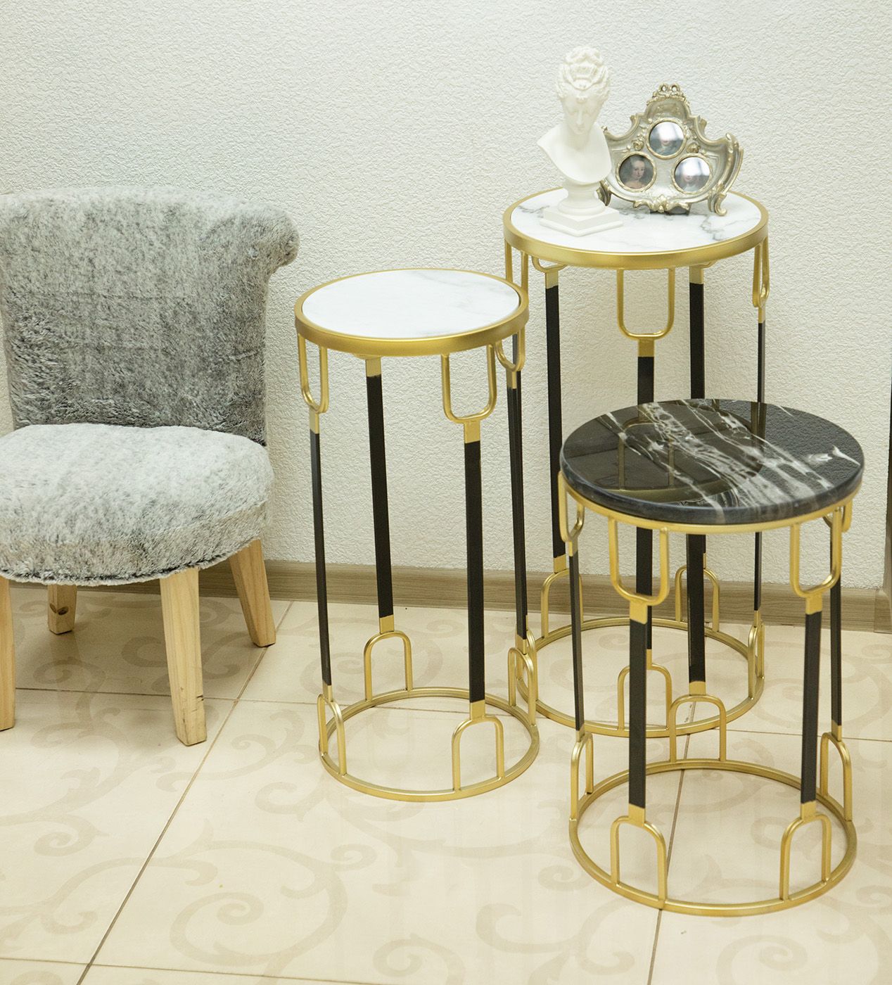 Столик интерьерный с черным мрамором Glasar 54-143