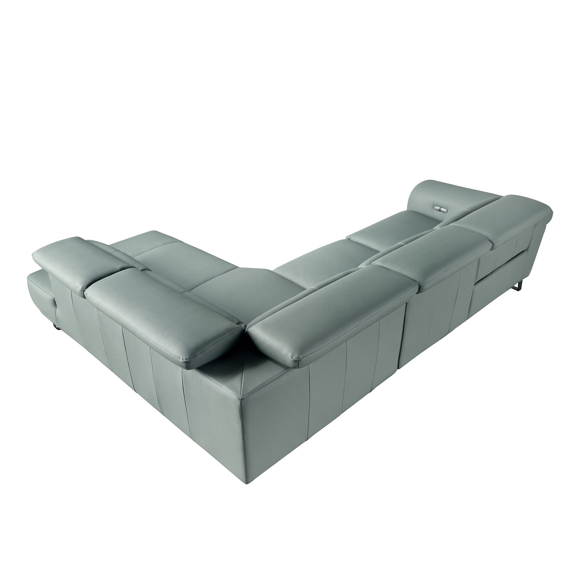 Угловой диван- реклайнер с правым шезлонгом 6252 из бирюзовой кожи Angel Cerda