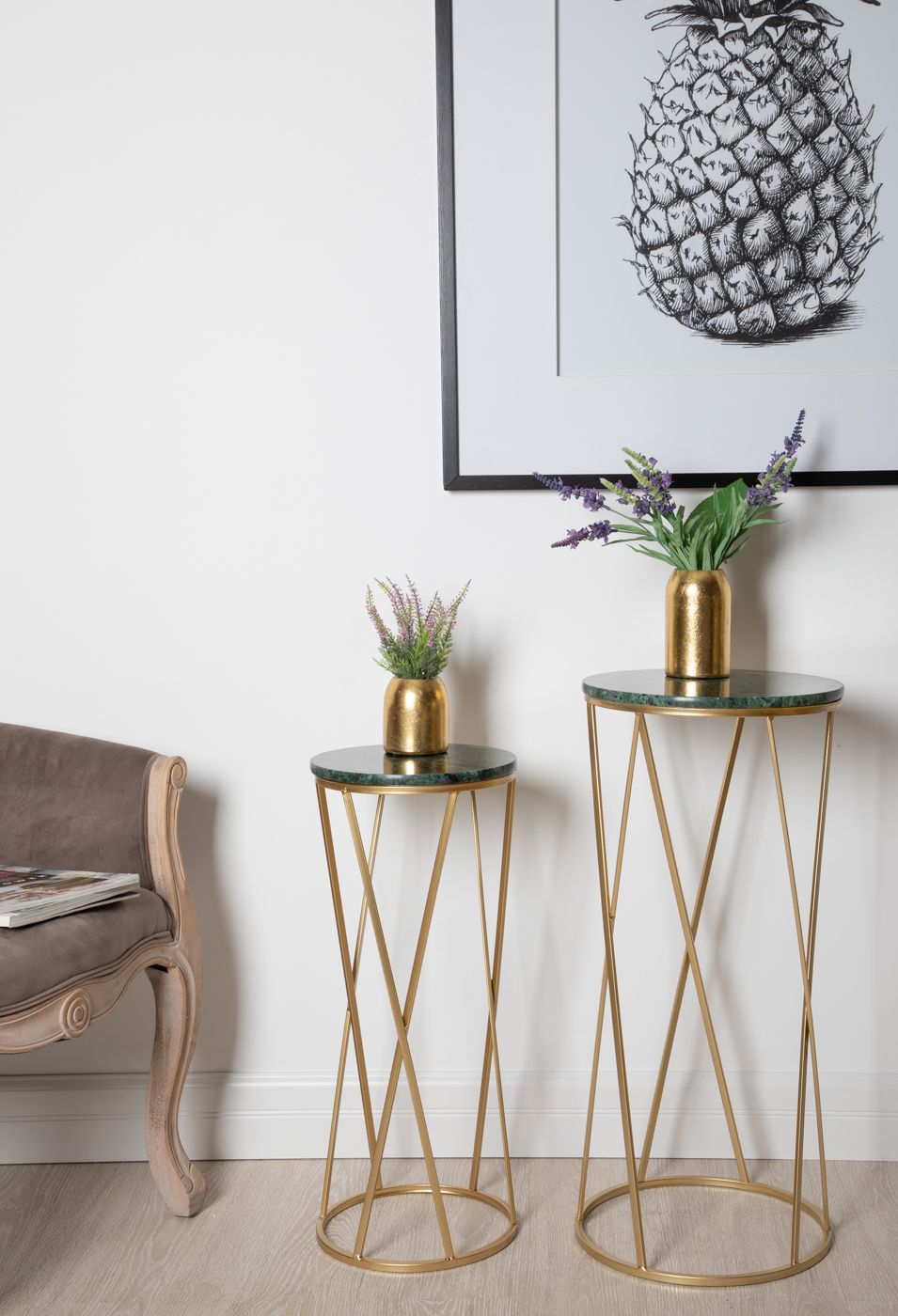 Столики приставные с зеленым мрамором, набор Glasar 54-046/045