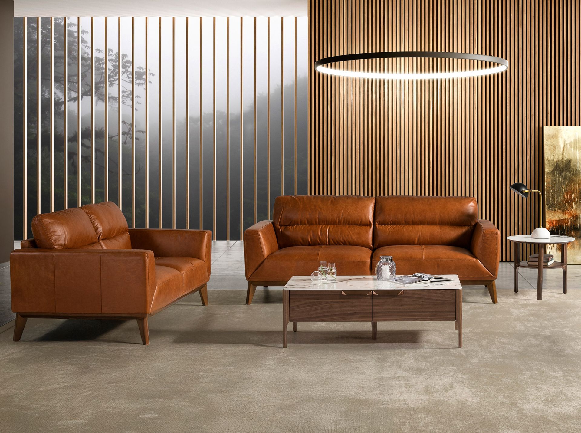 Диван из кожи KF1016-3P /6047 светло-коричневый Angel Cerda