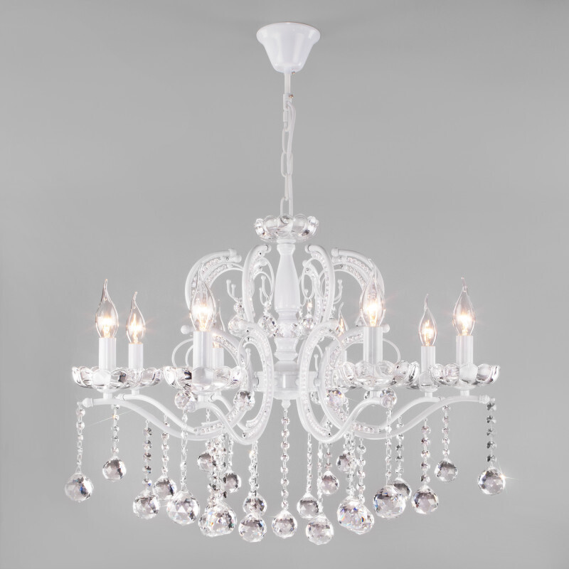 Подвесная люстра Eurosvet 10107/8 глянцевый белый/прозрачный хрусталь Strotskis