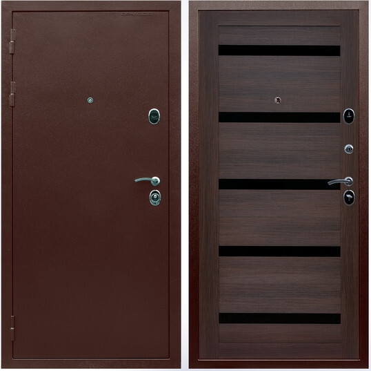 Дверь входная Graf Люкс ТП-70 Антик медь / МДФ 16 мм СБ-14 Эковенге стекло черное