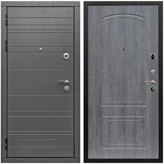 Дверь входная Graf Роял Вуд МДФ 10 мм Роял Вуд графит / МДФ 6 мм ФЛ-138 Дуб Филадельфия графит