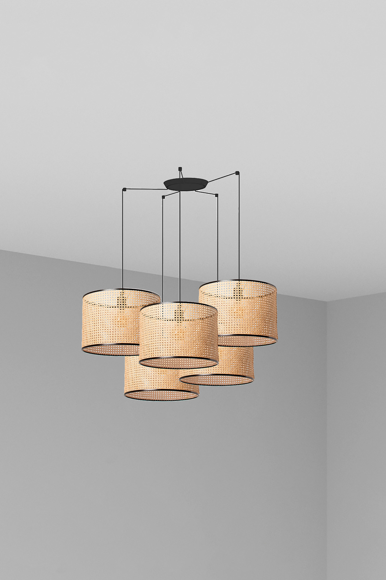 Подвесной светильник Mambo черный/ротанг ø450 5L Faro
