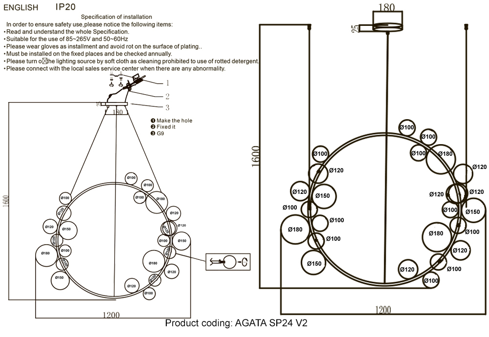 Люстра Crystal Lux AGATA SP24 V2 BLACK/TRANSPARENTE