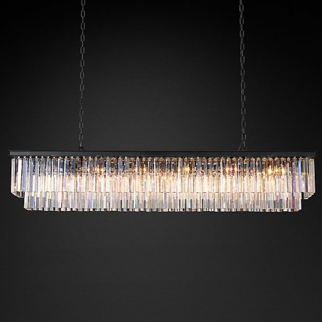 Люстра Restoration Hardware 1920s Odeon Clear Glass Fringe Rectangular 71" Grey Iron