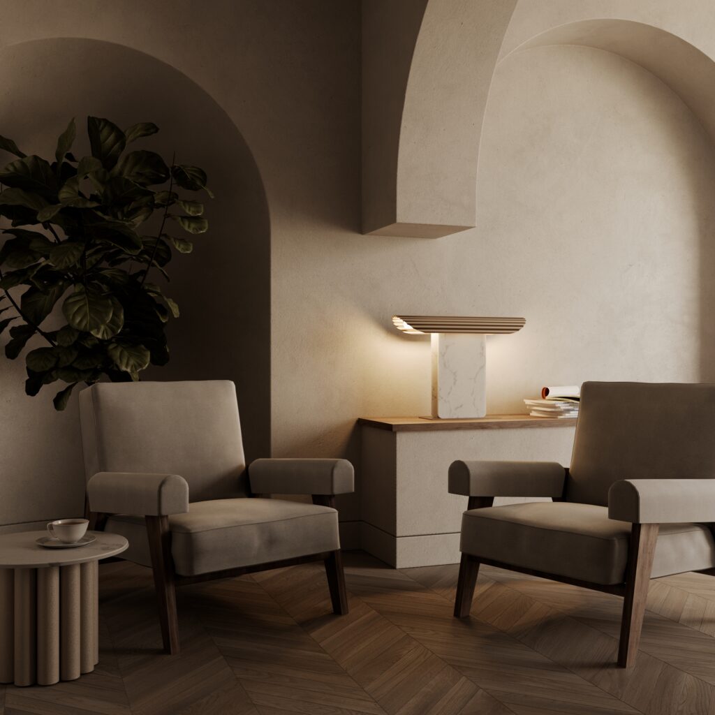 Настольная лампа Hold золотой металл / белый мрамор Aromas del Campo