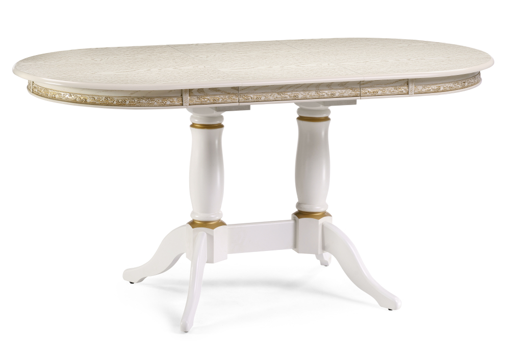 Стол деревянный Woodville Кантри 120(160)х80х75 слоновая кость с золотой патиной 450819