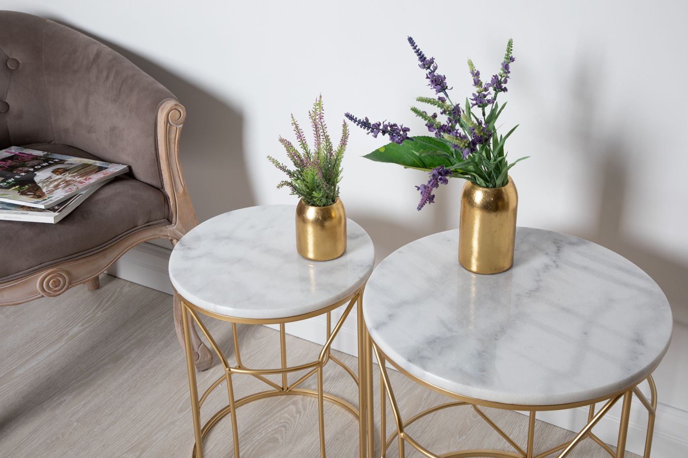 Столики интерьерные с белым мрамором, набор Glasar 54-005/004