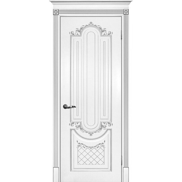 Межкомнатная дверь Graf Смальта 13 Белый ral 9003 патина серебро (2000 х 900)