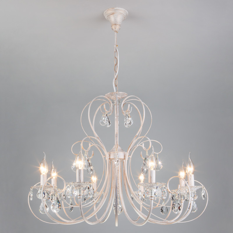 Подвесная люстра Eurosvet 3305/8 белый с золотом/прозрачный хрусталь Strotsk