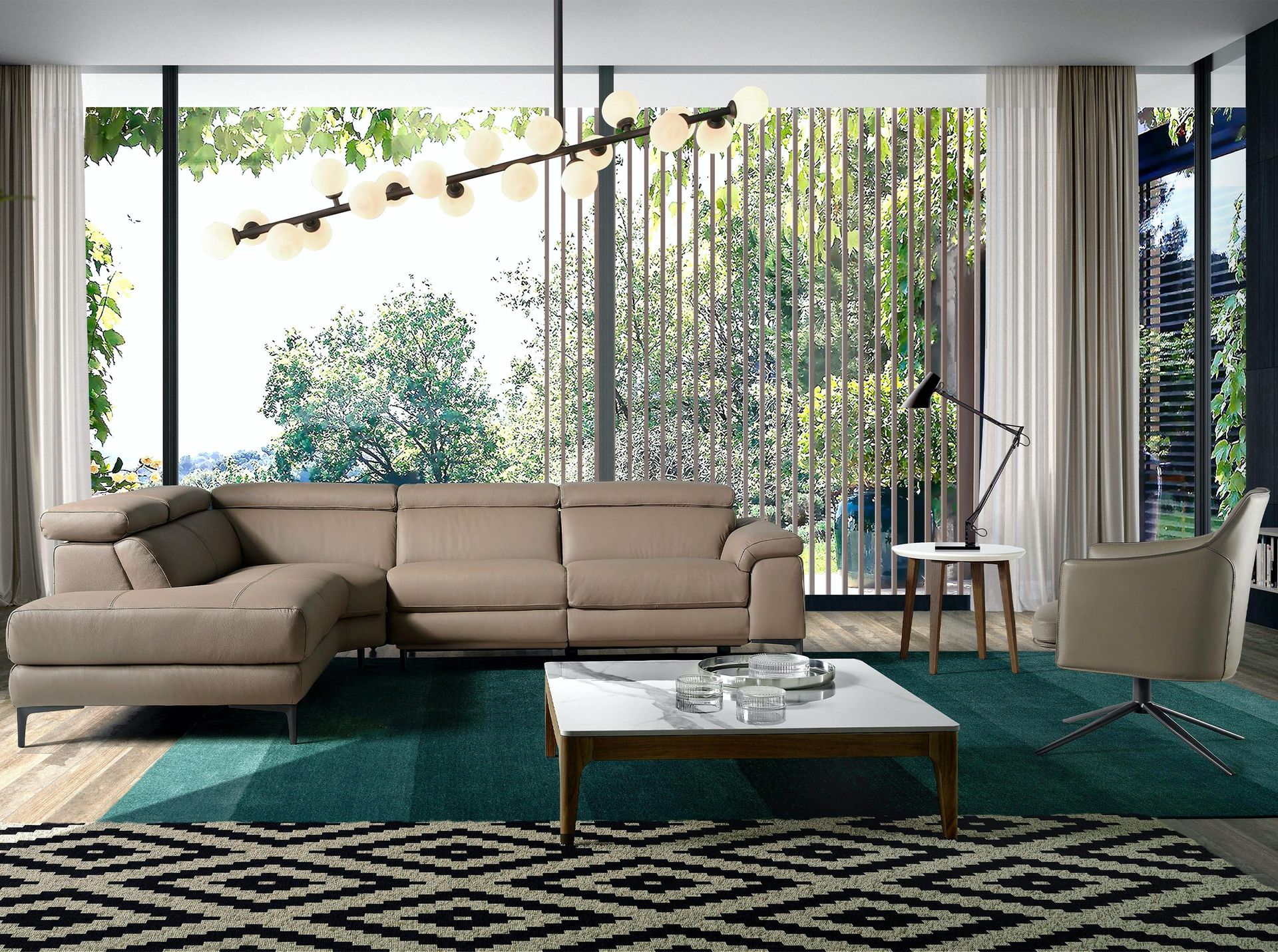 Угловой диван с реклайнером 5320-L /6042 кожаный бежевый Angel Cerda