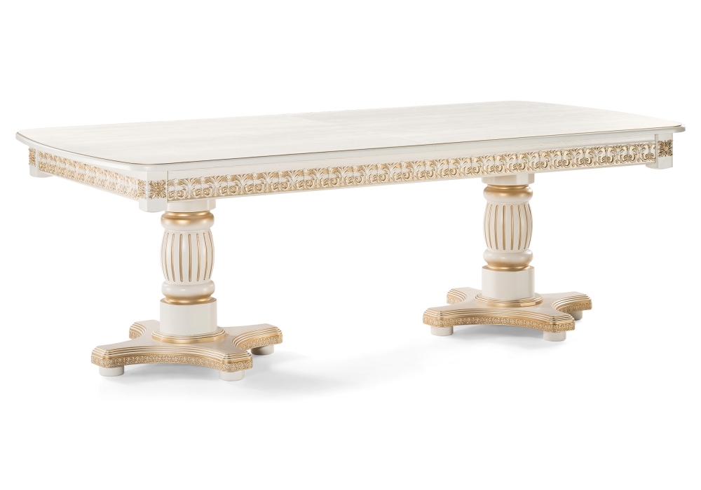 Стол деревянный Woodville Морнит 220(320)х110 молочный / золото 483916