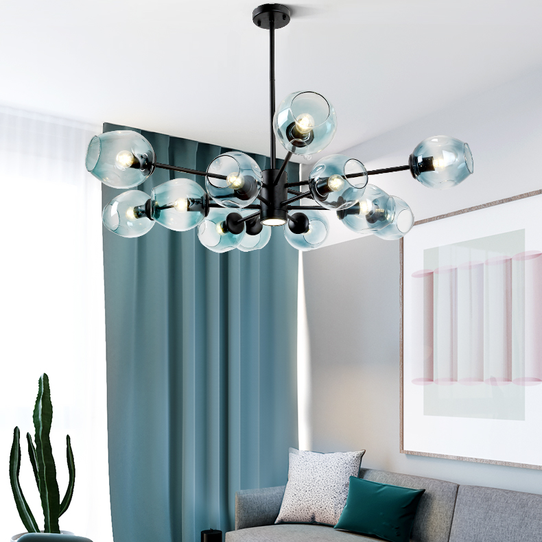 Люстра на штанге MARINE D104 10 lamps Black/Transparent by ImperiumLoft