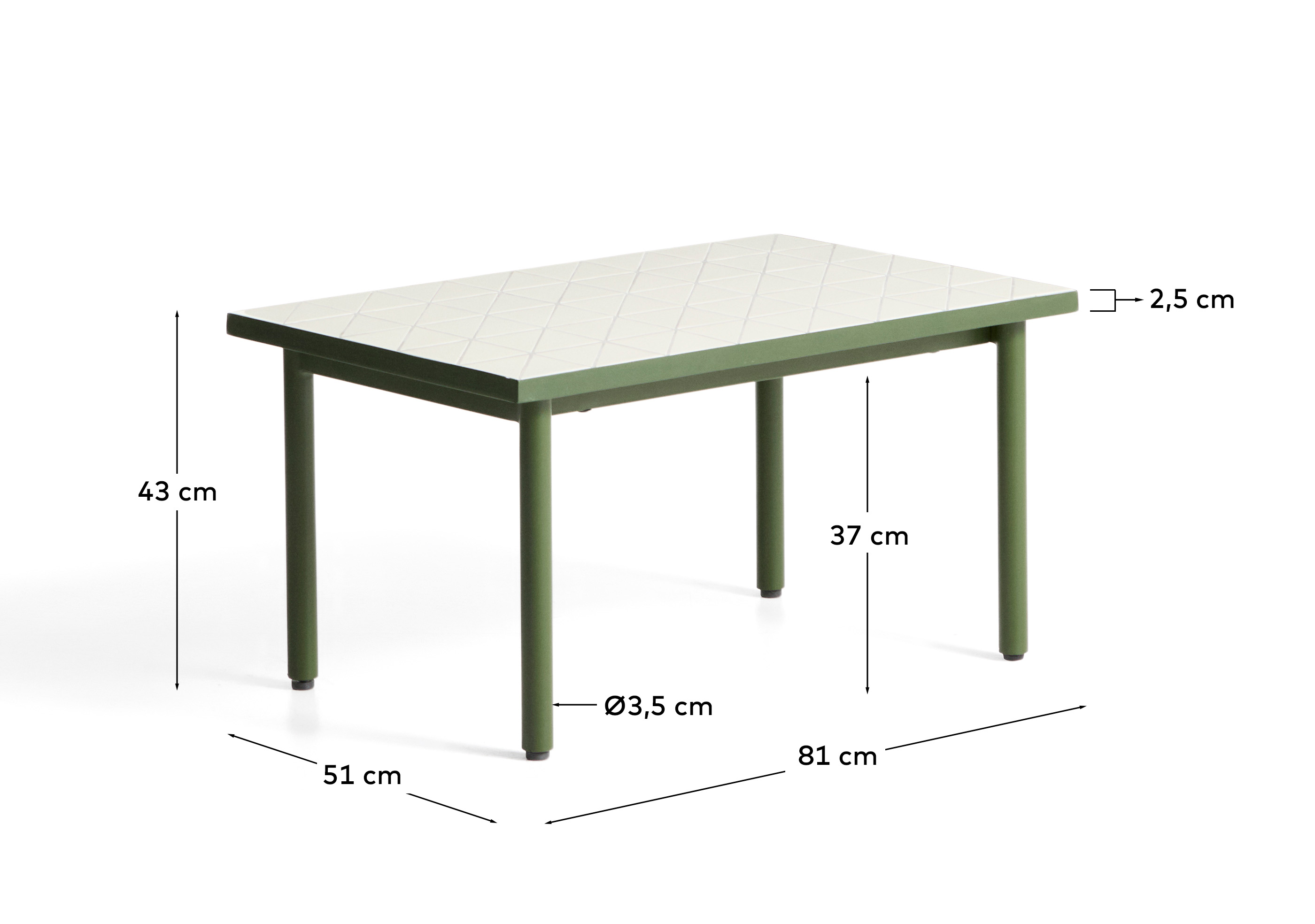 Уличный столик Maurina из зеленой стали с плиткой цвета экрю 81 x 51 см La Forma 482021