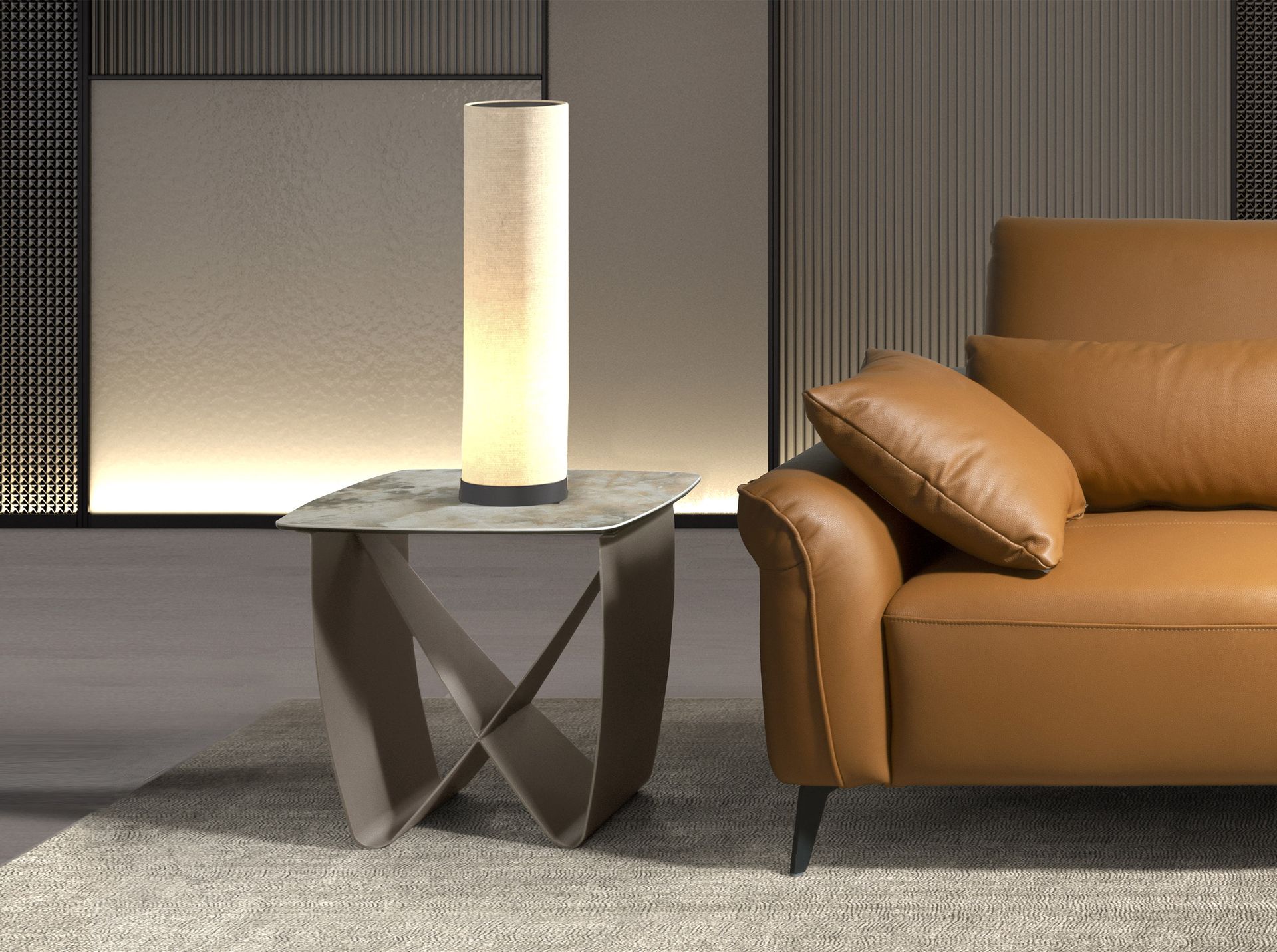 Квадратный угловой столик 2145 из керамики и серо-коричневой стали Angel Cerda