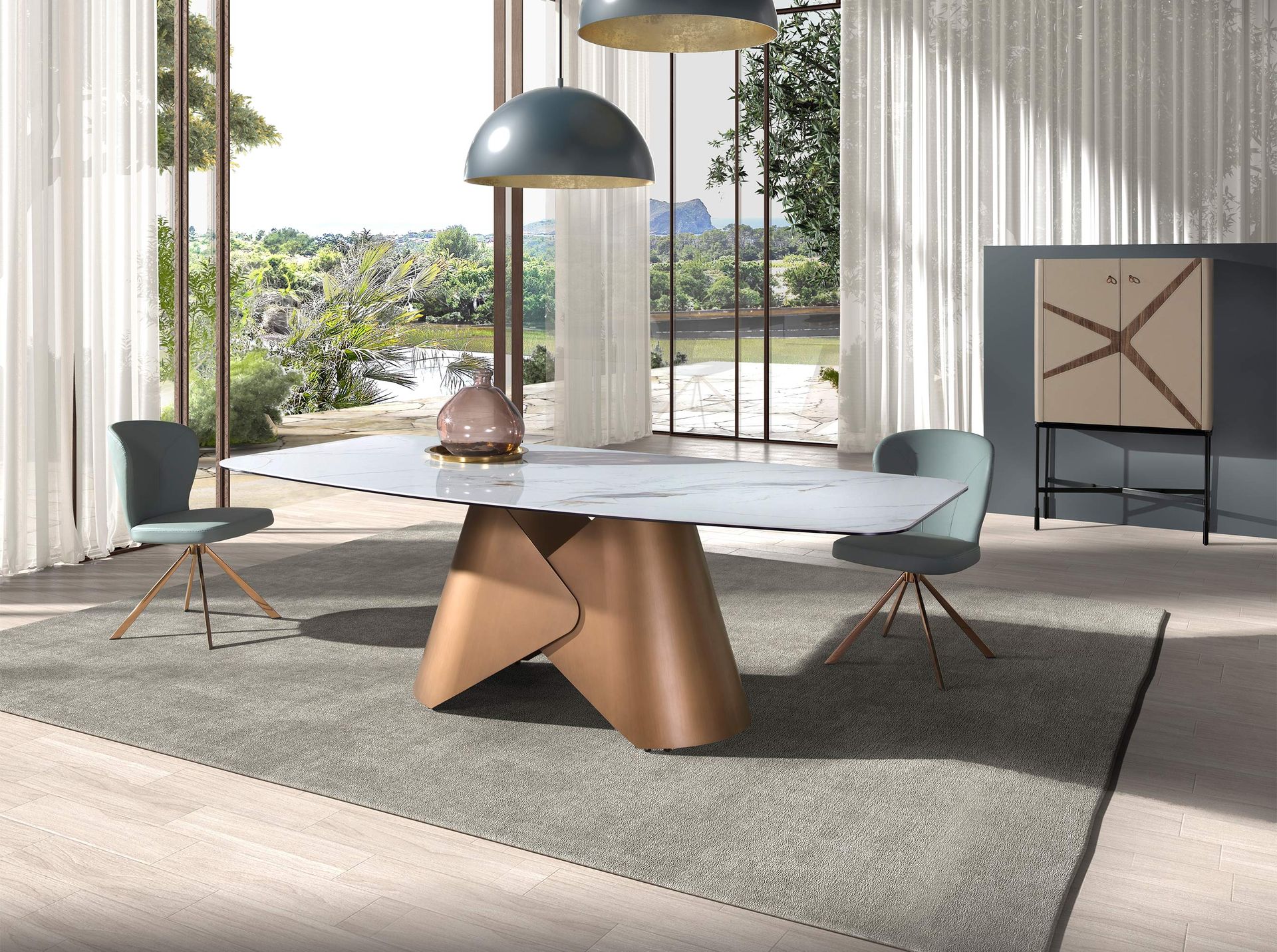 Высокий буфет 3280 из кожи, ореха и черной стали Angel Cerda