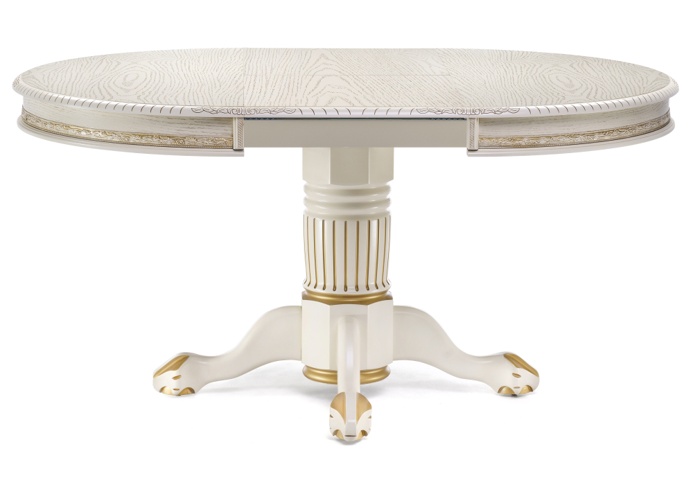 Стол деревянный Woodville Альфред 110(160)х110х80 слоновая кость с золотой патиной 450827
