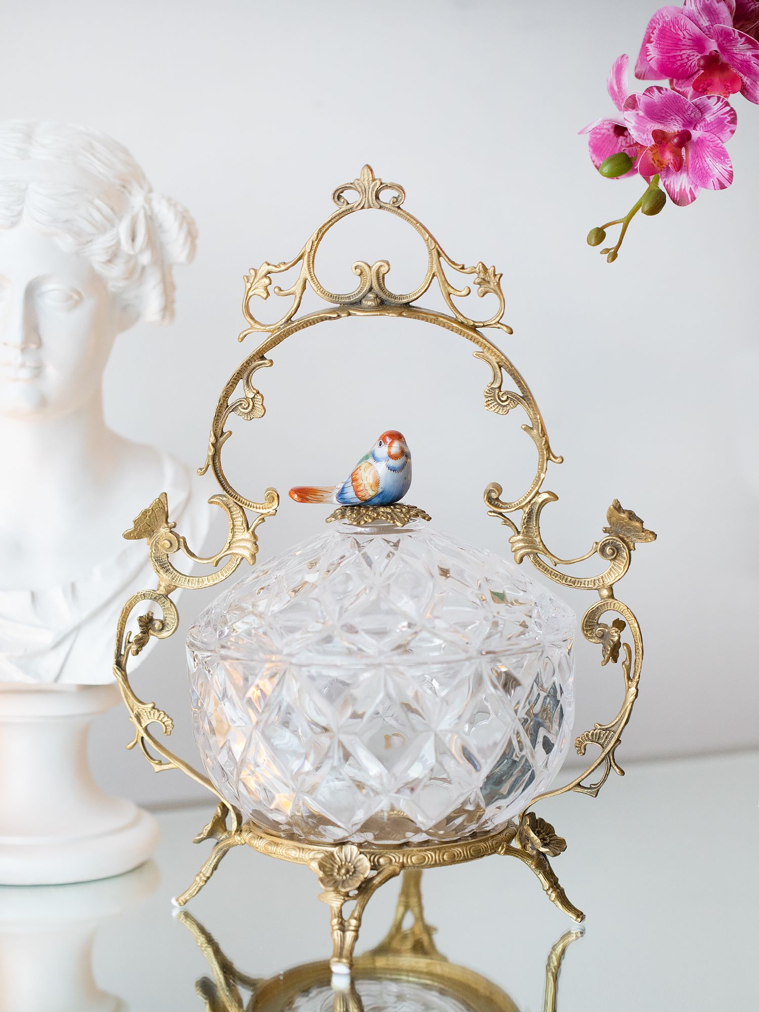 Конфетница с птичкой Glasar HGL481S/GLASS