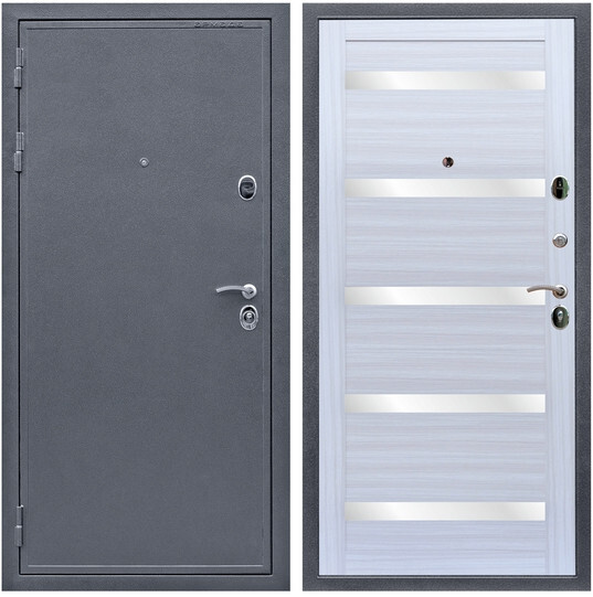 Дверь входная Graf Престиж Антик серебро / МДФ 16 мм СБ-14 Сандал белый стекло белое