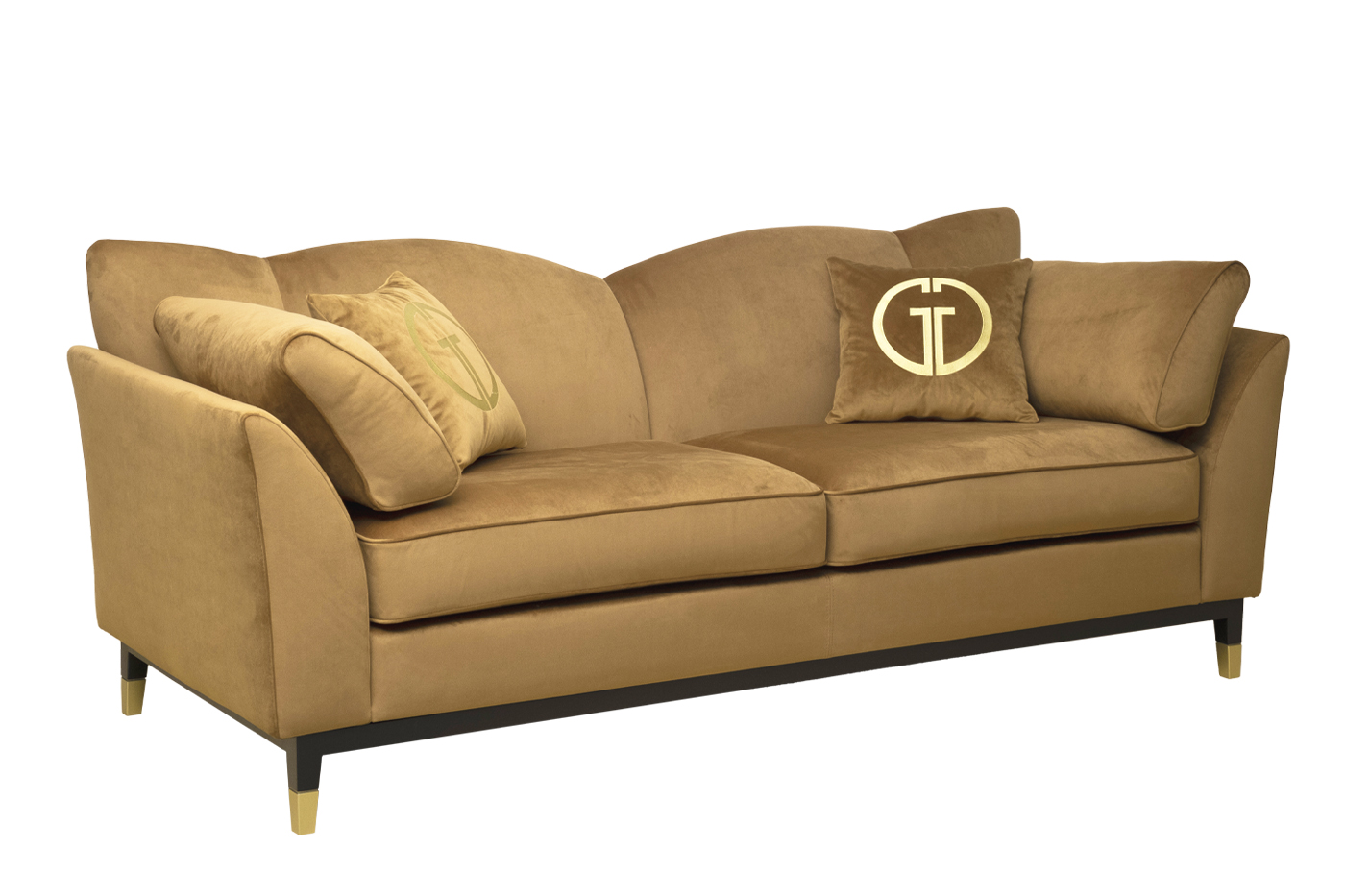 Диван Siena трехместный велюровый золотой Garda Decor SIENA-2K-Colt004