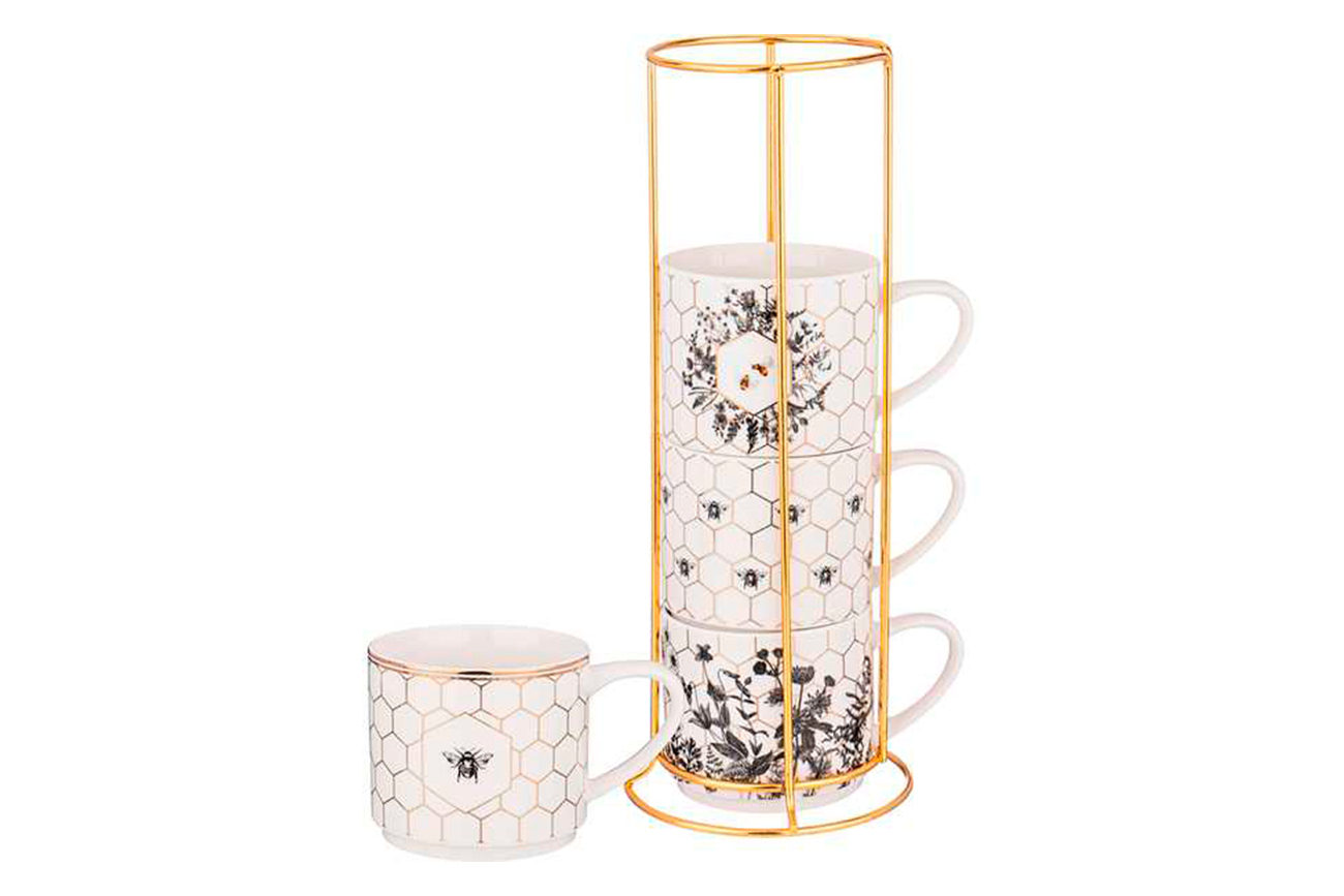 Набор из 4х кружек "Harmony" "Пчёлы" на подставке 360 мл Garda Decor 133-363