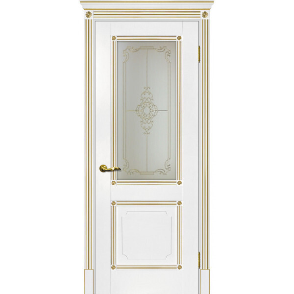 Межкомнатная дверь Graf Флоренция-2 Сатинат, контурный полимер золото белый, патина золото (2000 х 800)