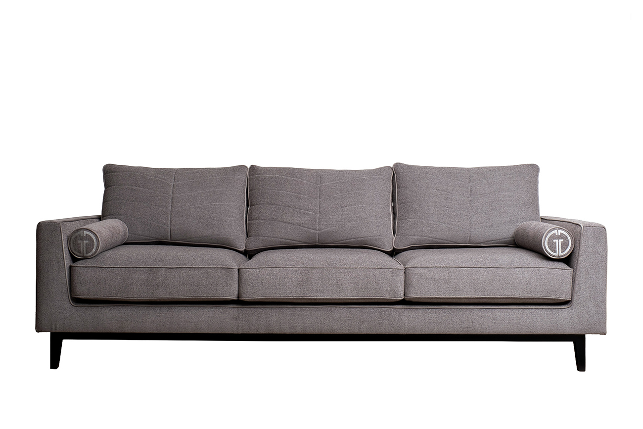 Диван треестный шенилл коричневый с кантом Garda Decor MADRID-Memory-Natur Kor+Colt032