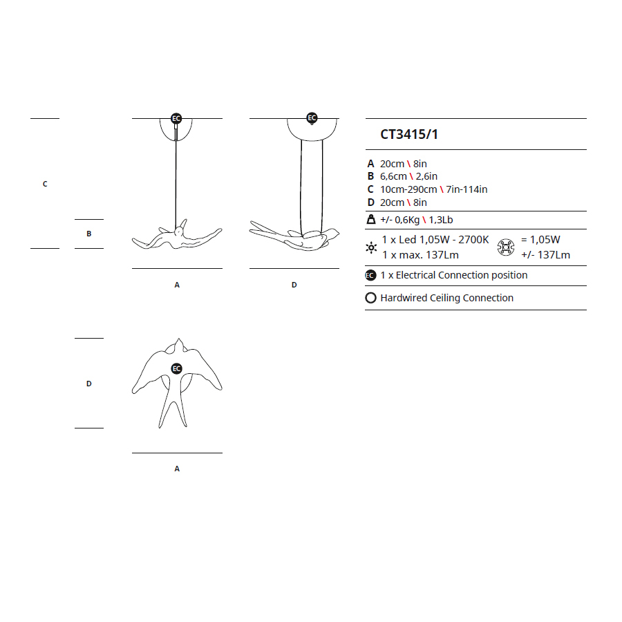 Подвесной светильник Serip Voa CT3415/1 FO/10
