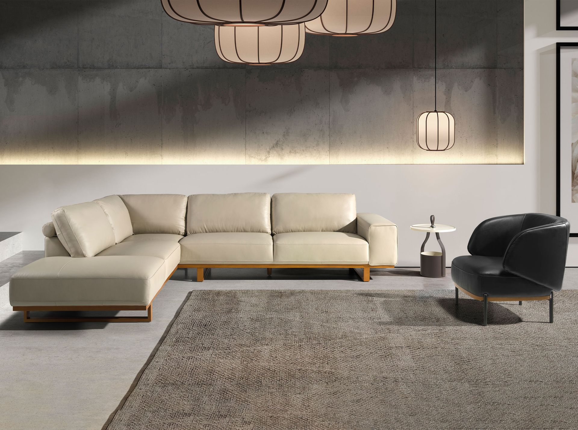 Угловой диван с левым шезлонгом 6204/5603-L-T541011 из песочной кожи Angel Cerda