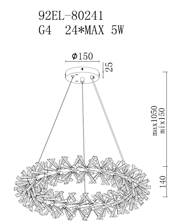Люстра подвесная латунь, стекло прозр. d60 Garda Decor 92EL-80241
