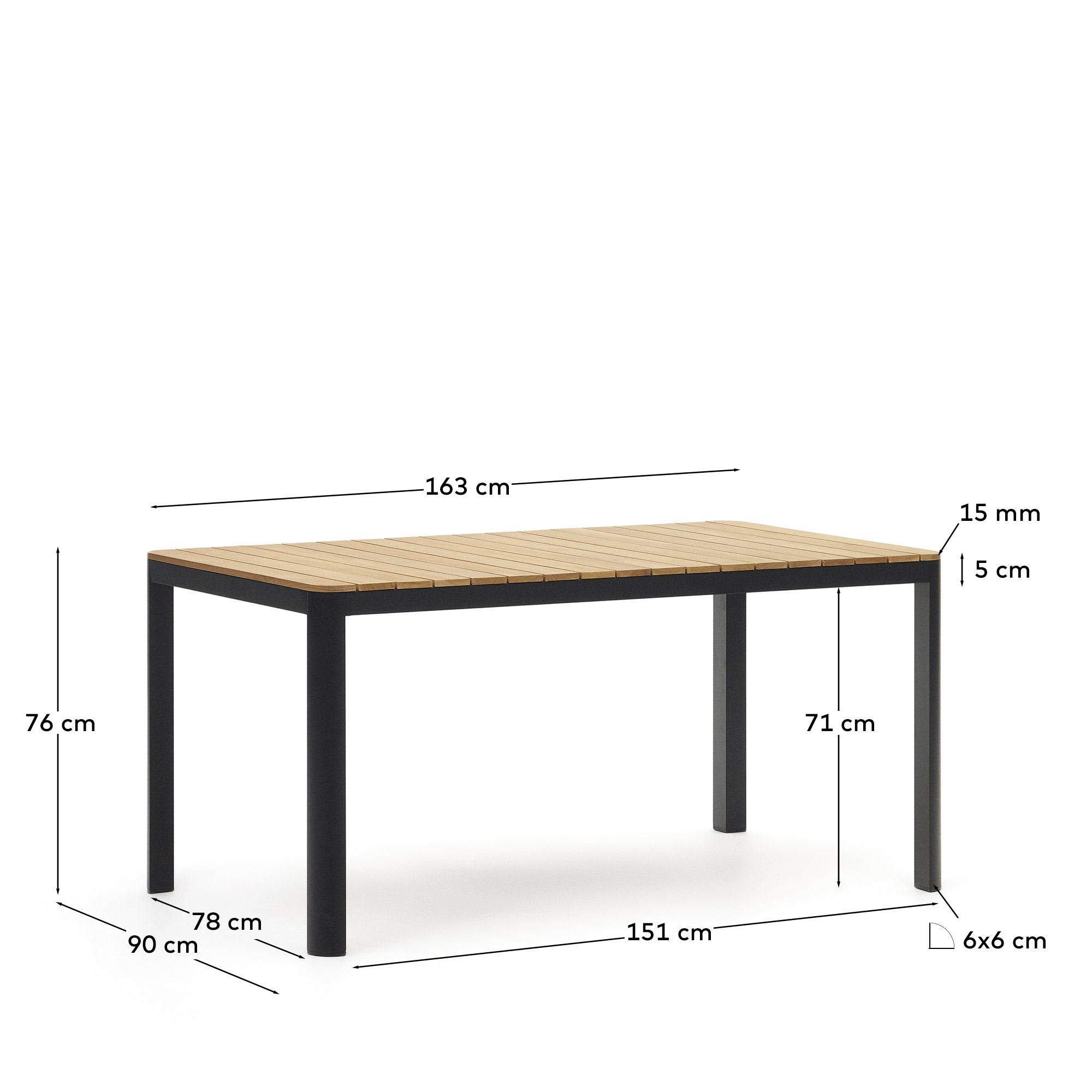 Bona Уличный стол из алюминия в черной отделке и тикового дерева 160 x 90 см La Forma (ex Julia Grup)