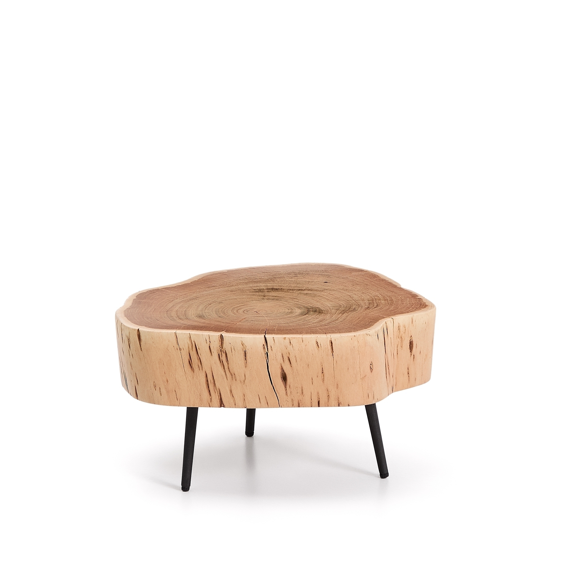 Журнальный столик Tavine из массива акации с выбеленной отделкой и черными стальными ножками Ø49 см La Forma (ex Julia Grup)
