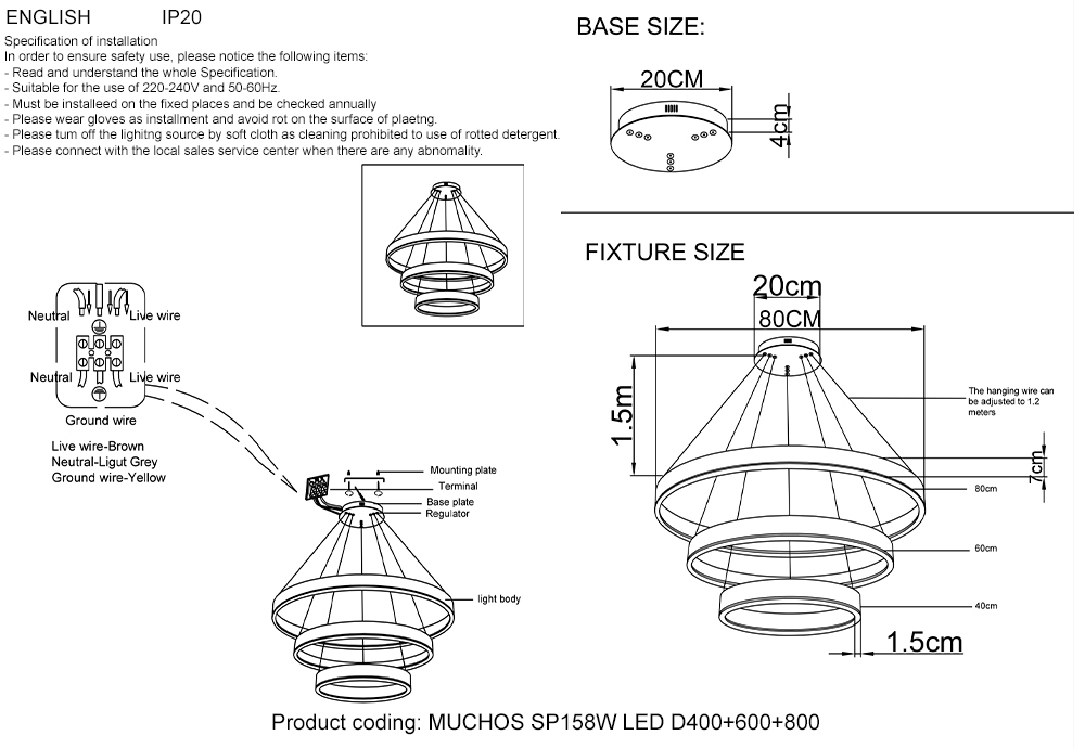 Люстра Crystal Lux MUCHOS SP158W LED D400+600+800 GOLD