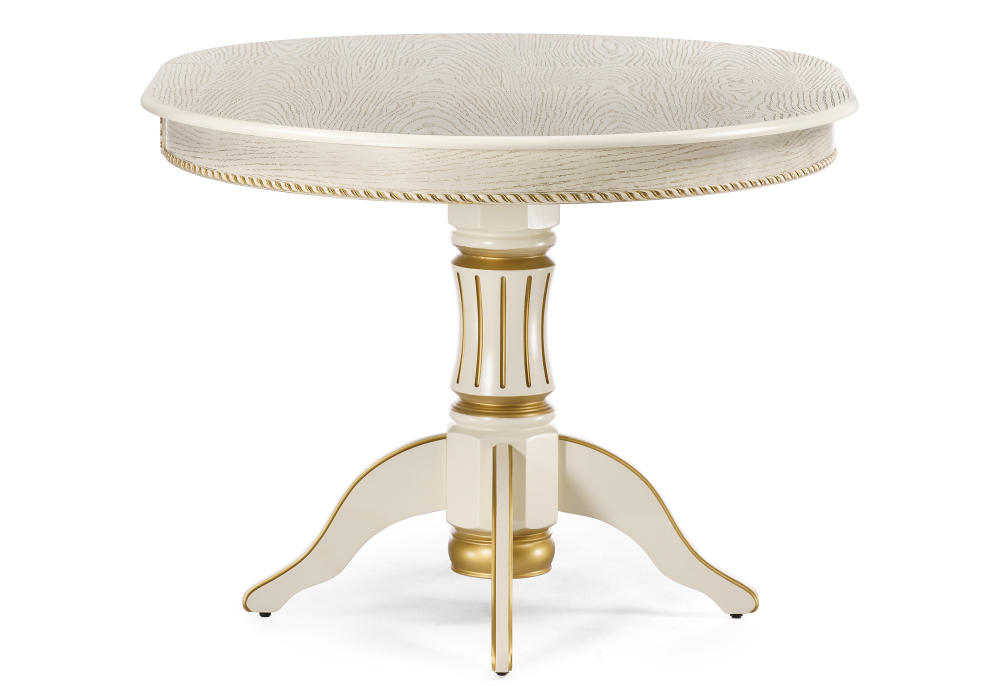 Стол деревянный Woodville Павия 100(130)х100х79 слоновая кость с золотой патиной 450818