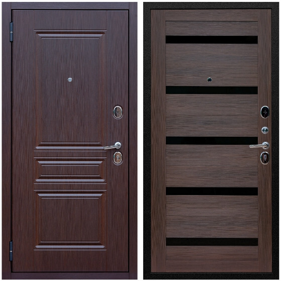 Дверь входная Graf Экстра МДФ 10 мм ФЛ-243 Лиственница шоколад / МДФ 16 мм СБ-14 Эковенге стекло черное