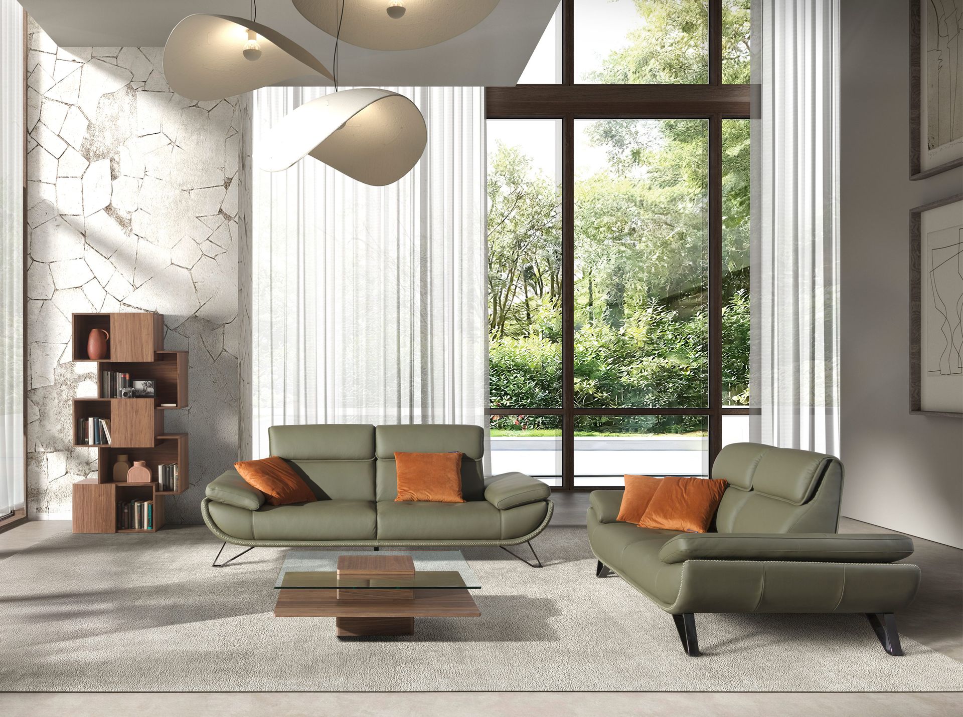 3-местный кожаный диван 6245 оливкового цвета Angel Cerda