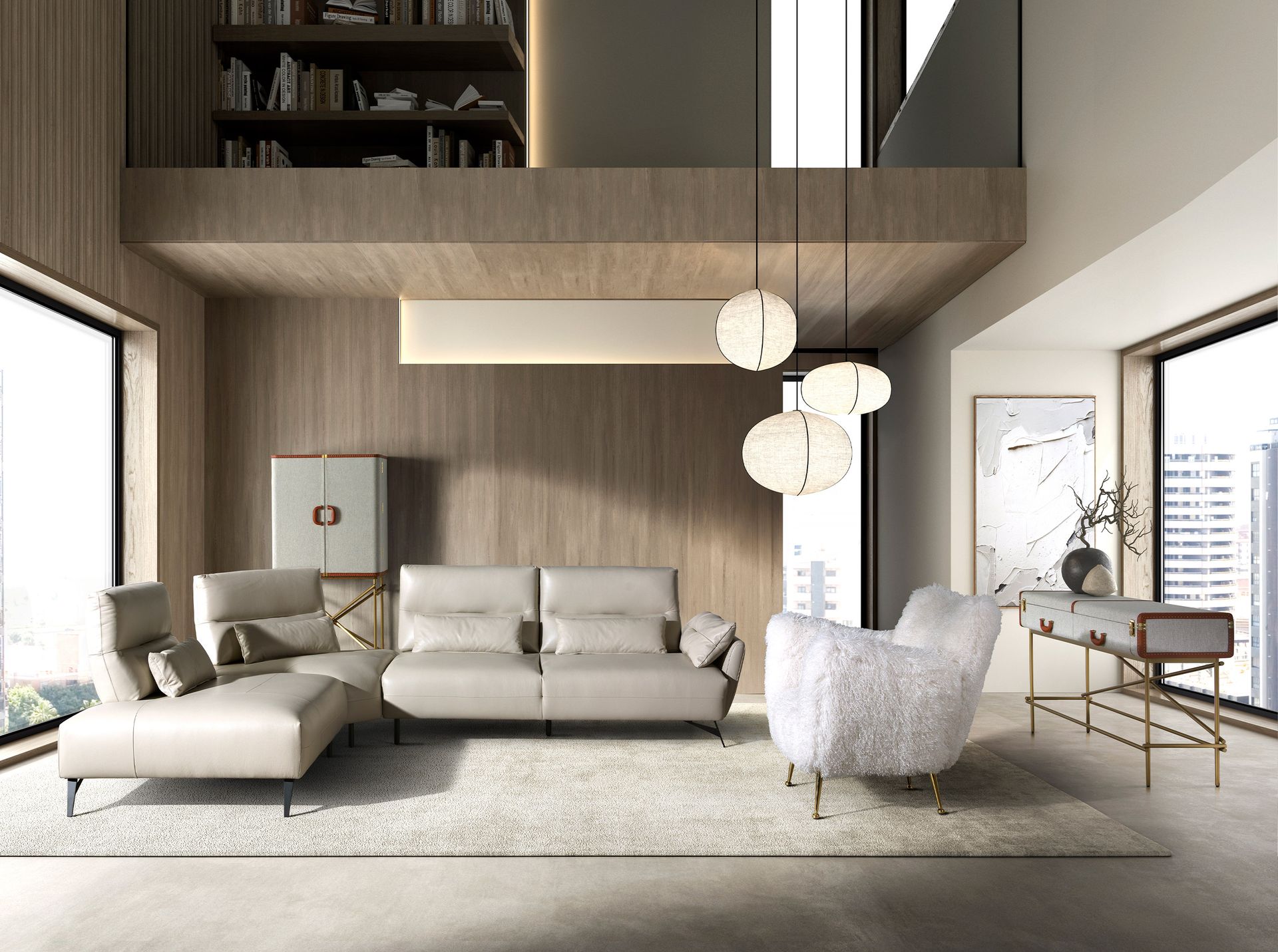 Консольный стол 3271 из шпона ореха и светло-серой ткани Angel Cerda