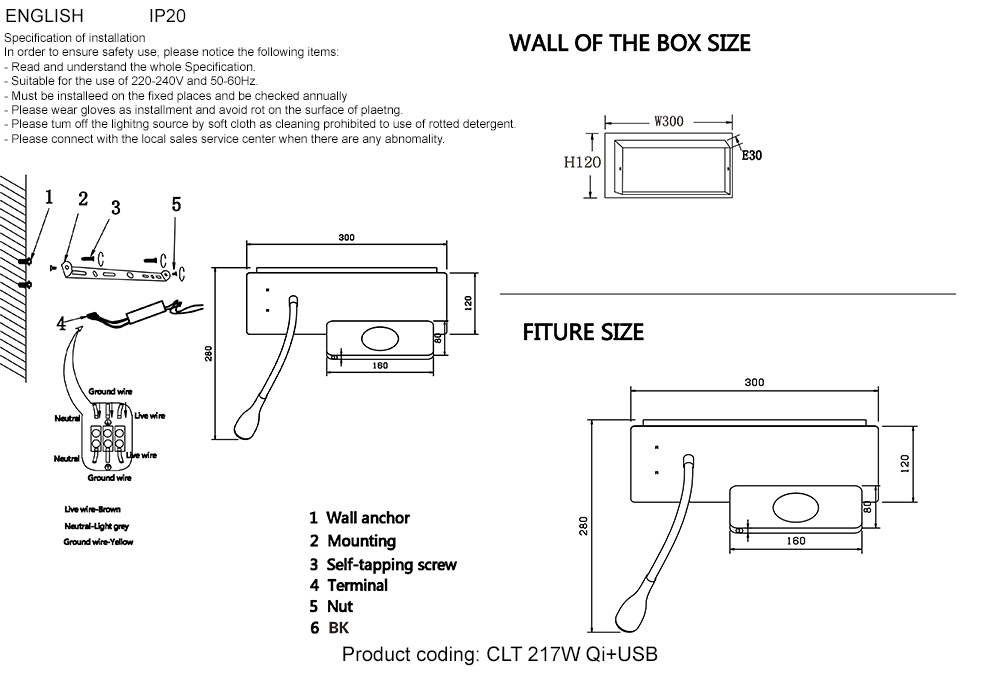 Бра Crystal Lux CLT 217W Qi+USB BL