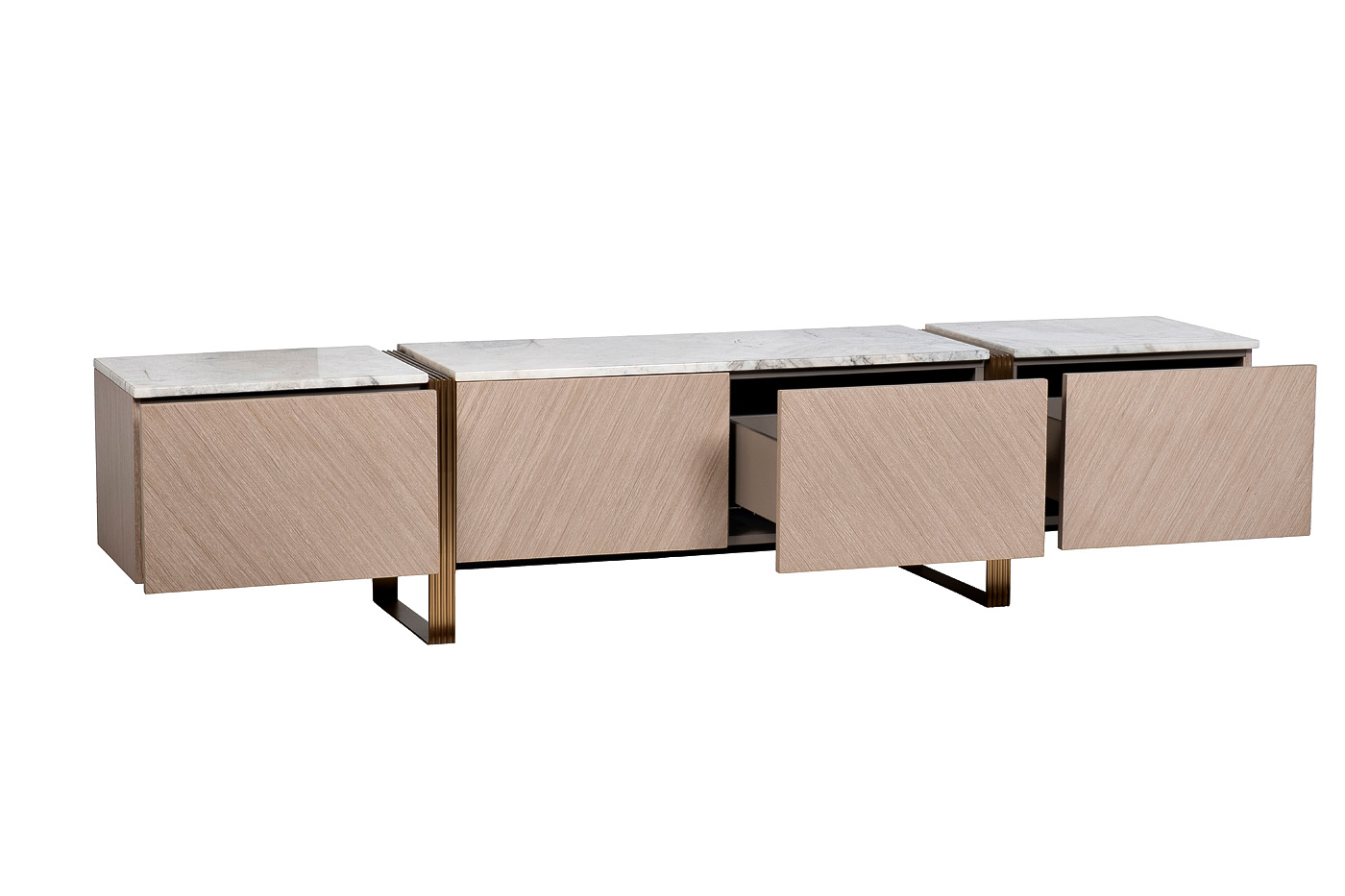 Тумба под телевизор светлый шпон/мраморная столешница Garda Decor 58DB-23185