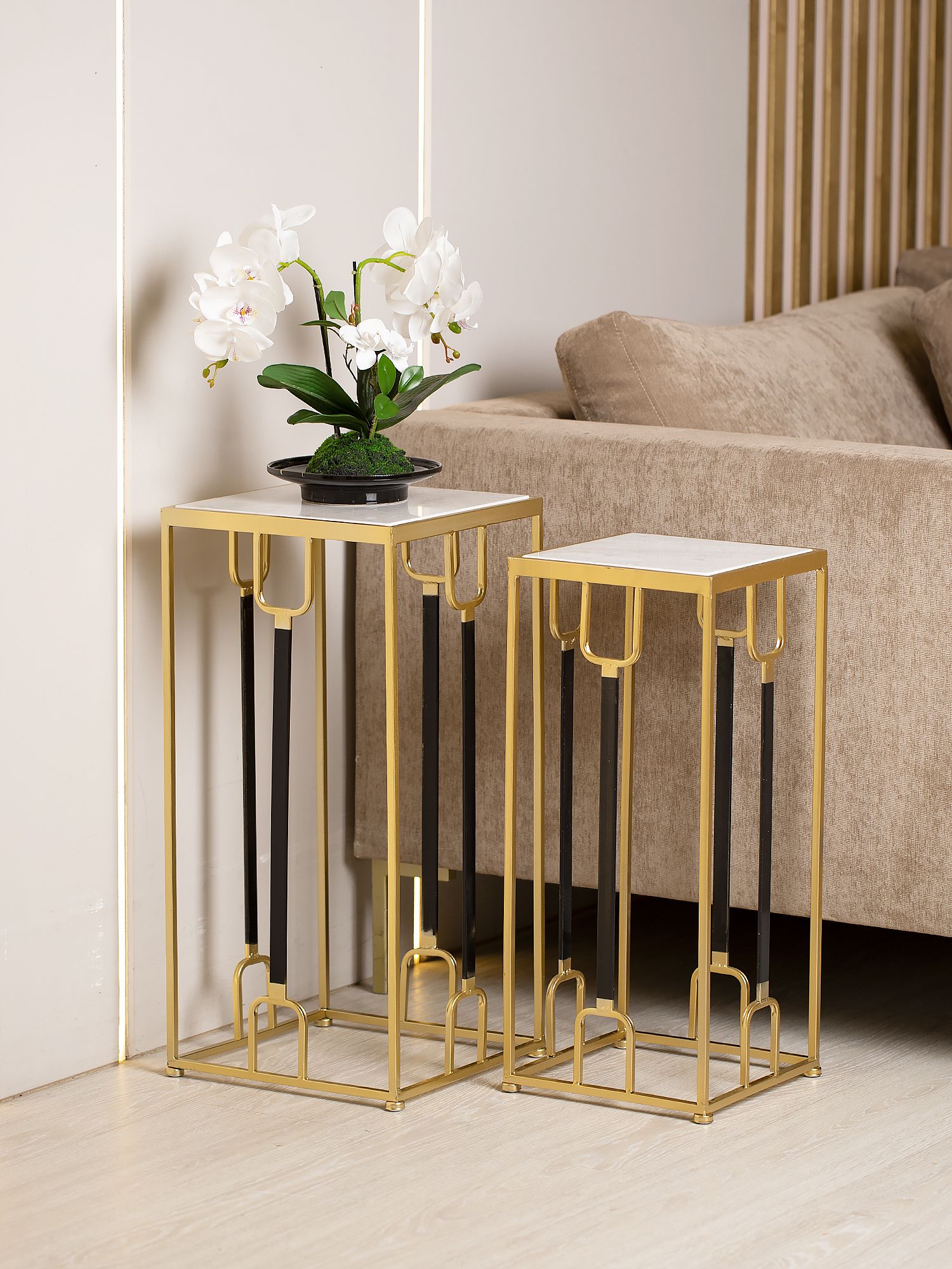 Столики интерьерные с белым мрамором, набор, Glasar 54-133/132